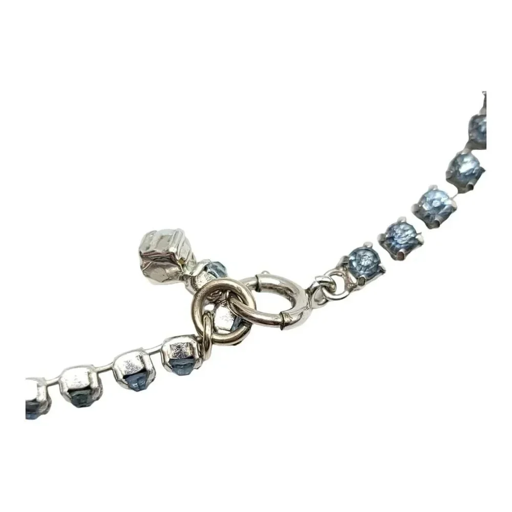 Blue Rhinestone Pink Faux Opal Art Deco Style Choker Necklace Silver Tone
